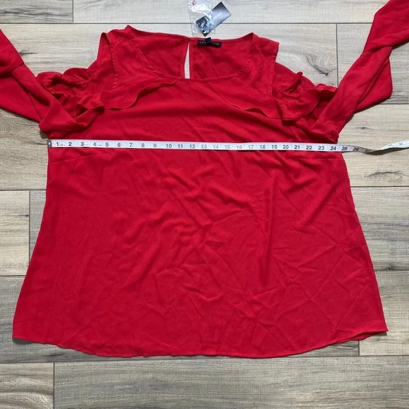 Lane Bryant Womens Cold Shoulder Long Sleeve Ruffle Top Size 16 Red - Picture 3 of 12